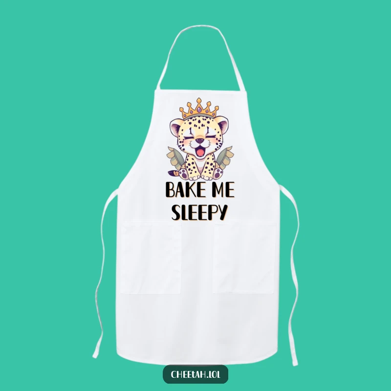 Funny Sleepy Cheetah Cub Crown Apron: Cozy Kitchen Gift for Relaxed Cooks