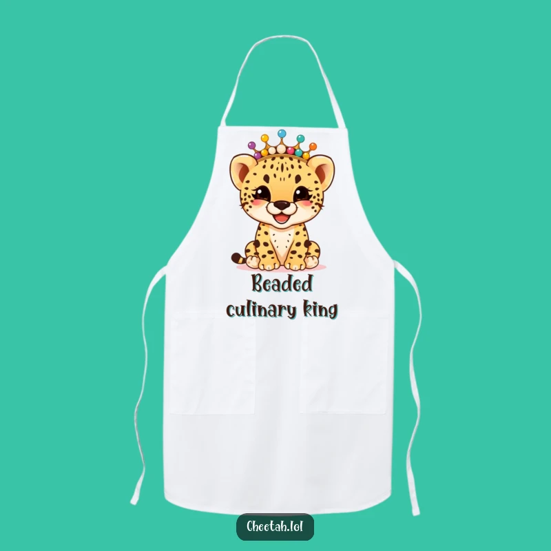 Funny Cheetah Cub Bead Crown Apron: Joyful Chef Design, Perfect Funny Gift