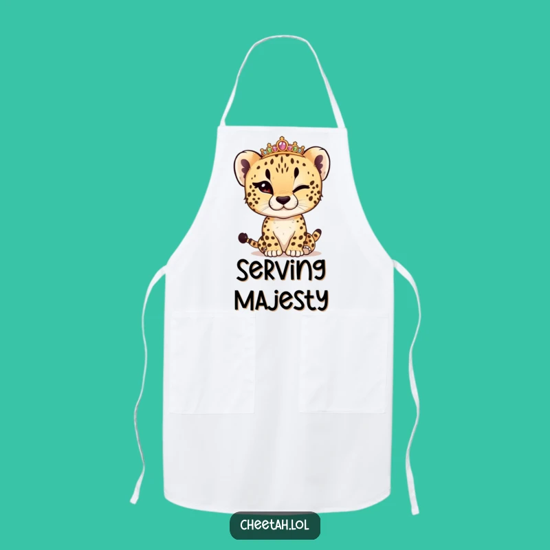 Funny Cheetah Cub Winking Tiara Apron: Kitchen Queen Humor Gift