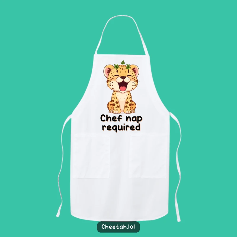 Funny Cheetah Cub Yawn Apron: Crowned Chef, Hilarious Kitchen Nap Gift