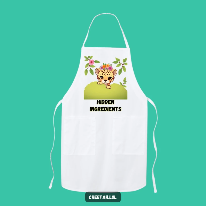 Funny Mischievous Cheetah Cub Floral Apron: Playful Kitchen Gift
