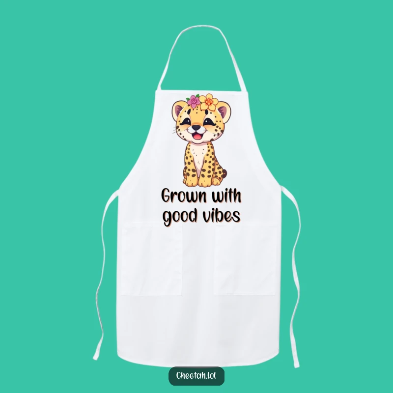Funny Cheetah Cub Flower Crown Apron: Cook with Giggles and Style