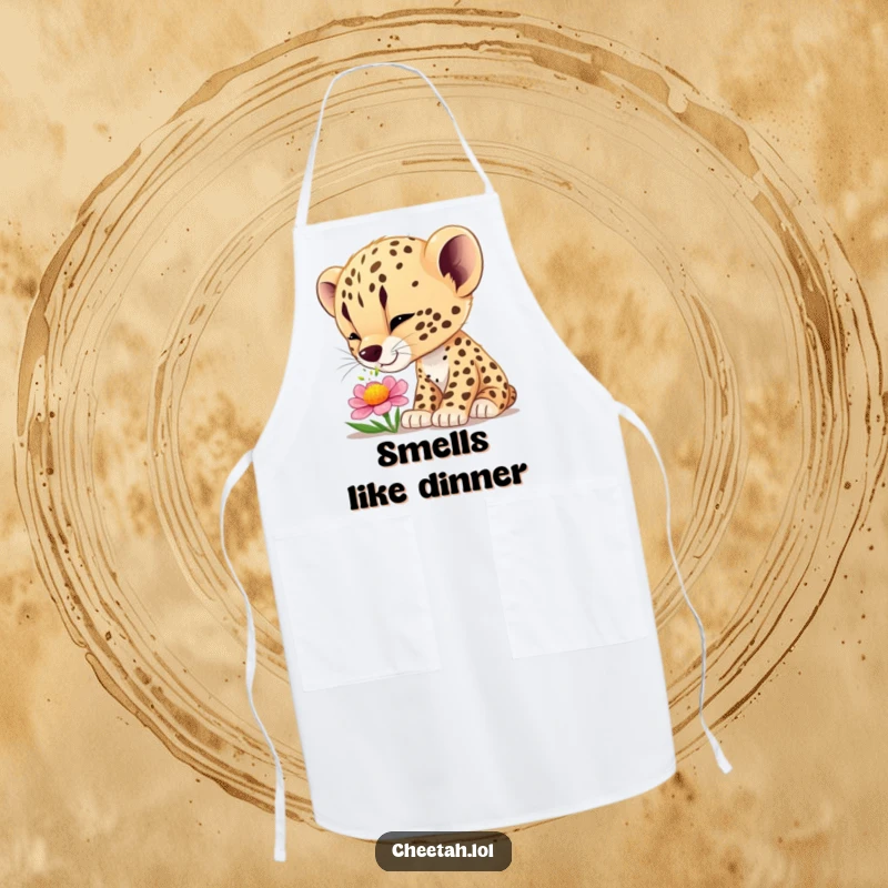 Funny cheetah cub wonder apron, perfect for chefs who want to add humor and a sense of wonder to their kitchen attire.