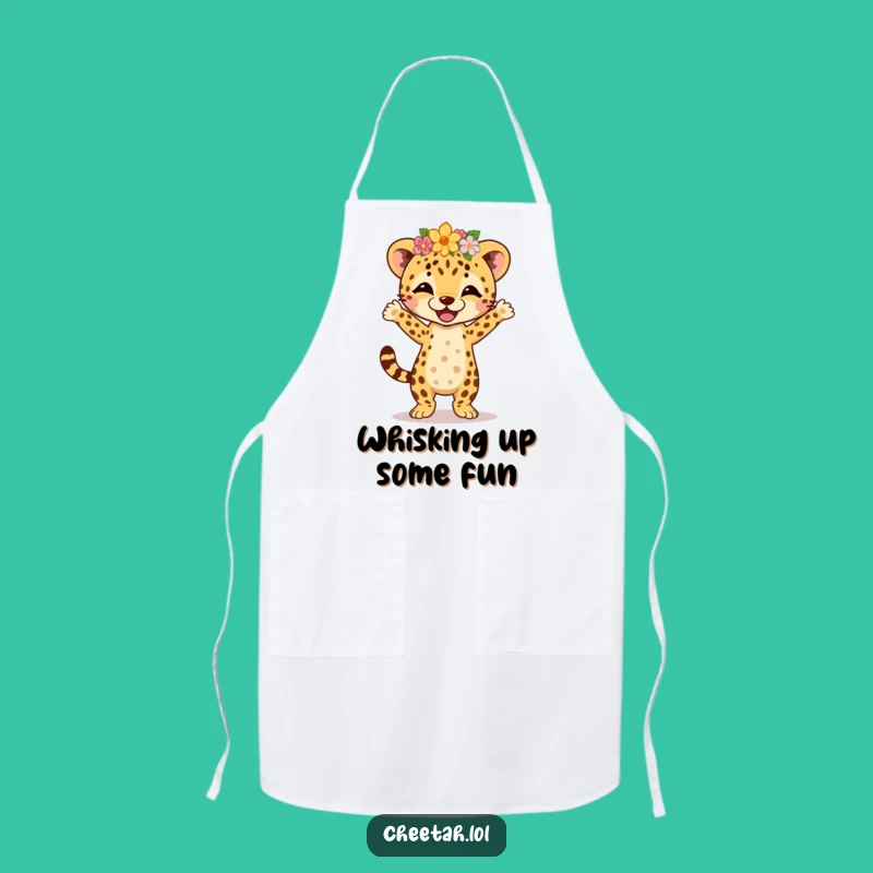 Funny Cheetah Cub Dance Apron - Flower Crown Kitchen Jig Fun