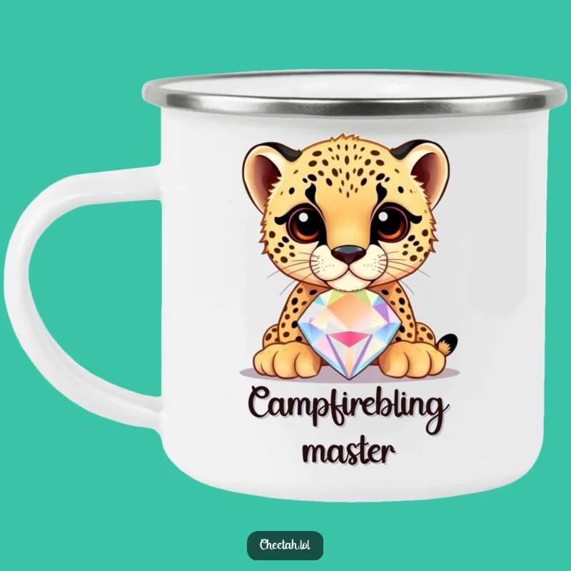 Adventure Ready Funny Cheetah Cub Jewel Camping Mug: Sparkle Outdoors Gift