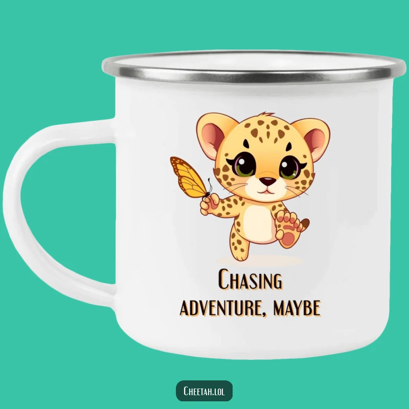 Funny Cheetah Cub Chase Camping Mug: Your Playful Adventure Buddy