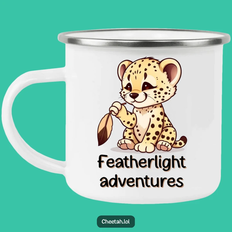 Funny Cheetah Cub Feather Camping Mug - Playful Adventure Fuel