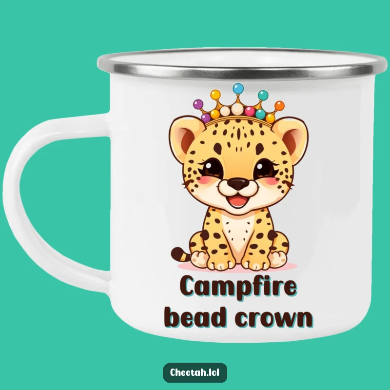 Funny Cheetah Cub Bead Crown Camping Mug: Joyful Explorer Drinkware, Perfect Funny Gift