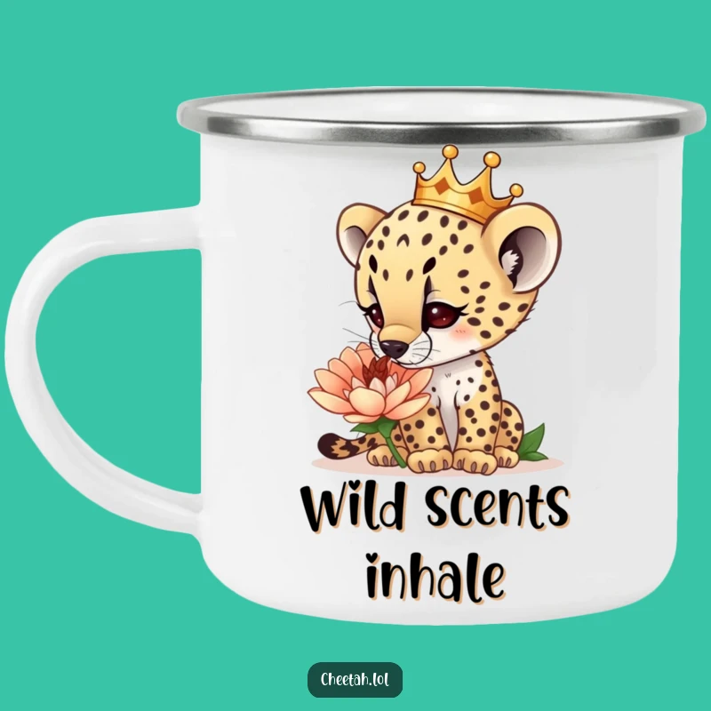 Funny Cheetah Cub Crown Camping Mug: Nature Explorer Drinkware, Perfect Funny Gift