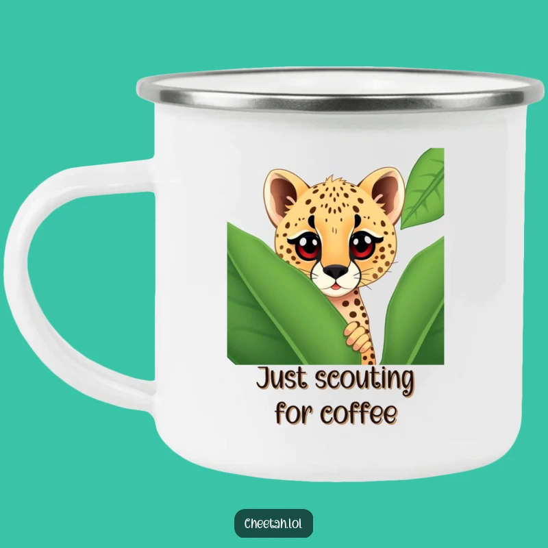 Funny Cheetah Leaf Camping Mug - Curious Eyes Outdoor Fun Gift