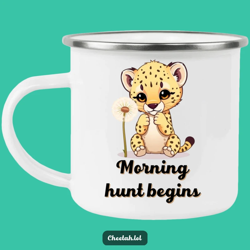 Funny Cheetah Cub Dandelion Camping Mug: Playful Cub Adventure Drinkware
