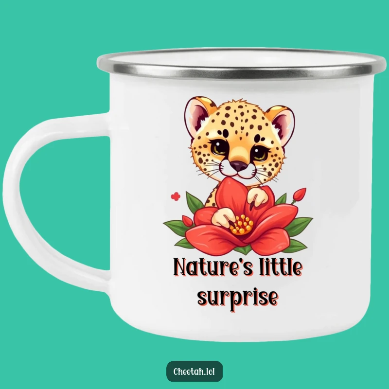 Funny Cheetah Cub Flower Peek Camping Mug - Outdoor Charm, Perfect Gift