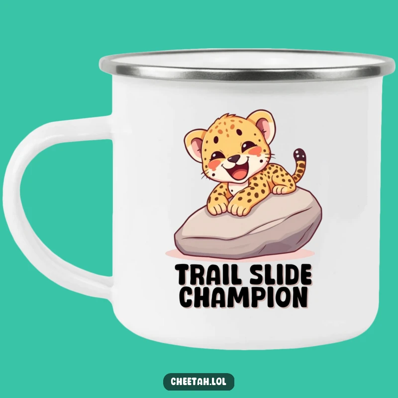 Funny Cheetah Cub Slide Camping Mug - Adventure Fuel & Smiles, Perfect Gift