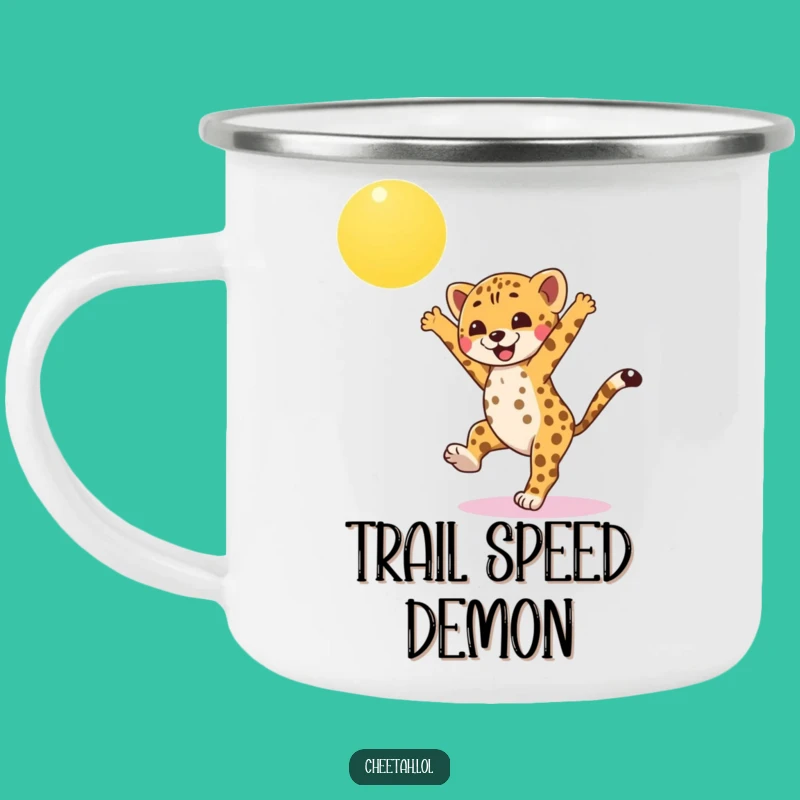 Funny Cheetah Cub Camping Mug: Adventure Fuelled by Cartwheeling Fun