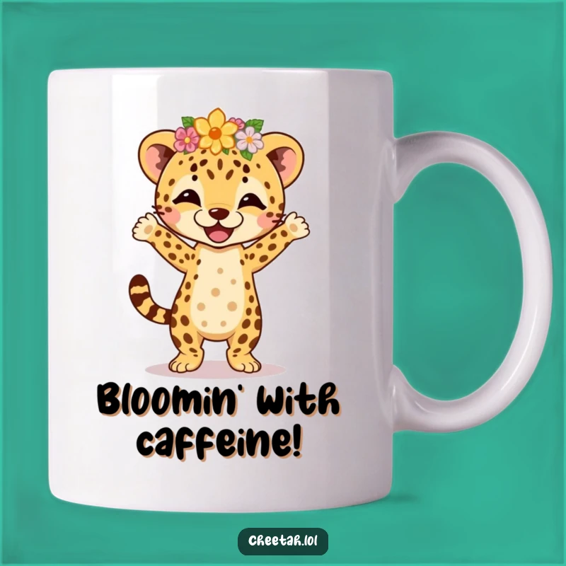 Funny Cheetah Cub Flower Crown Jig Mug - Joyful Dance Gift Idea