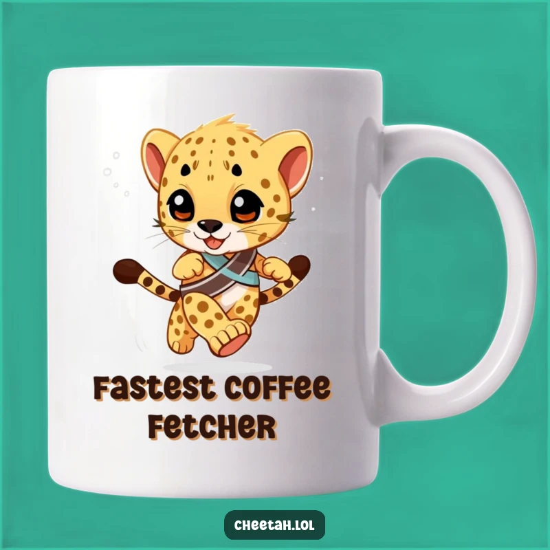 Funny Racing Cheetah Cub Mug: Winner's Sash Speed Design, Gift