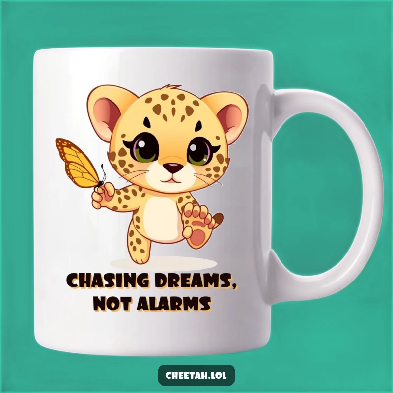 Funny Cheetah Cub Chase Mug: Capture Joyful Moments with Whimsical Humor