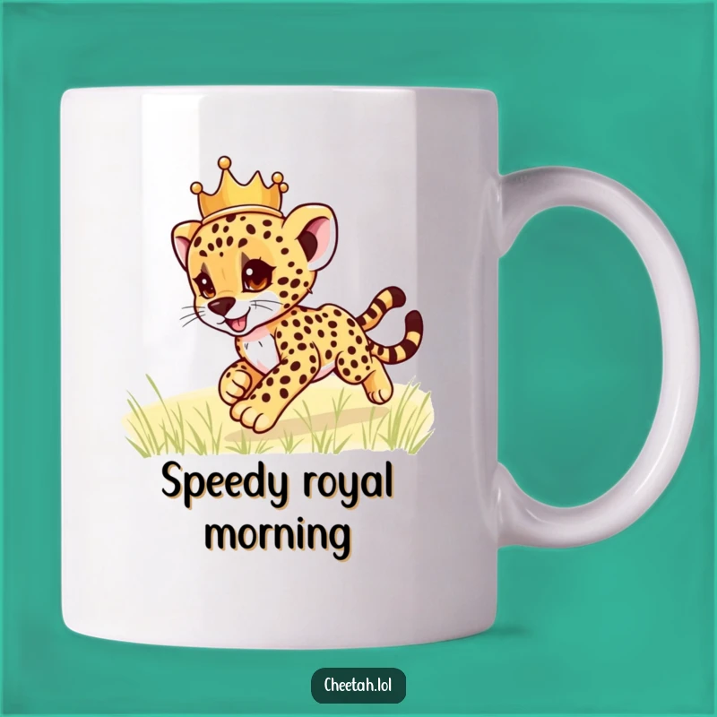 Funny Cheetah Cub Crown Mug: Adorable Royal Zooming Design, Perfect Funny Gift