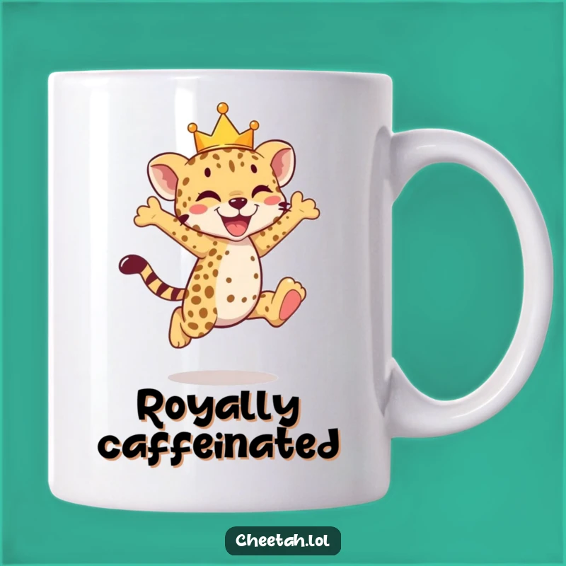 Funny Cheetah Cub Crown Mug - Joyful Leap Gift Idea