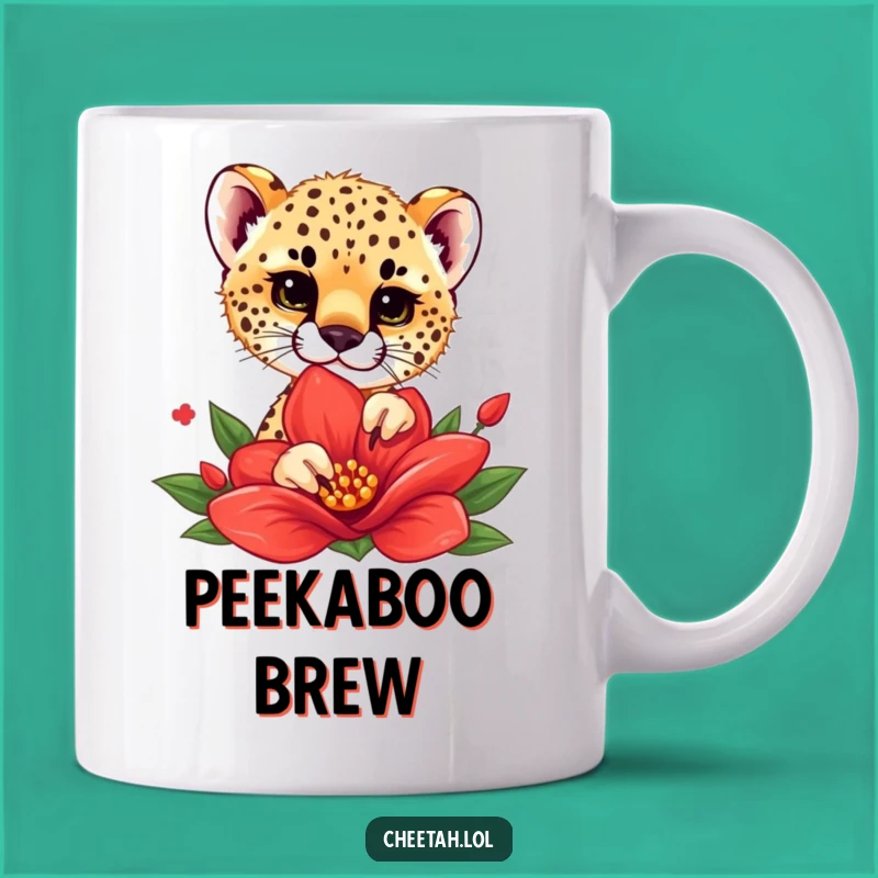 Funny Cheetah Cub Flower Peek Mug - Cute Surprise, Perfect Gift