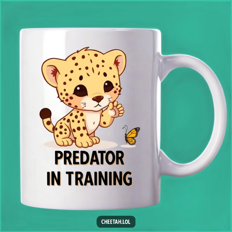 Funny Cheetah Cub Pounce Mug - Adorable Hunter Ready for Laughs, Perfect Gift