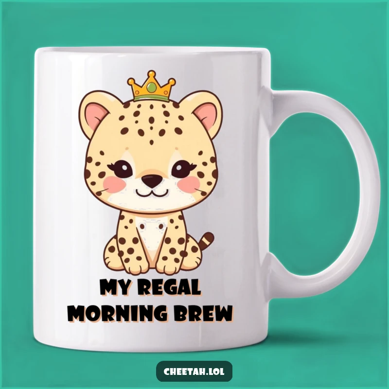 Funny Royal Cheetah Mug: Gentle Smile, Tiny Crown, Big Laughs