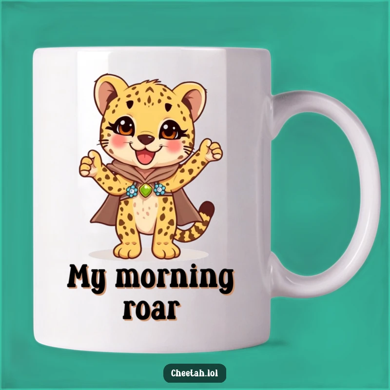 Funny Cheetah Cub Cape Mug: Delightful Superhero Gift for Cheetah Lovers