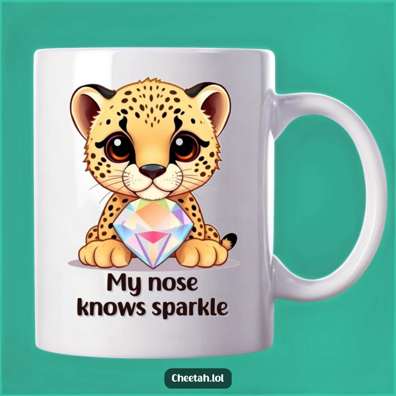 Funny Cheetah Cub Jewel Balance Mug: Dazzling Humor Gift Idea