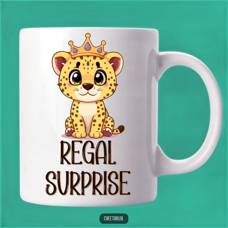 Funny Cheetah Cub Crown Mug: Royal Surprise, Curious Charm, Perfect Gift
