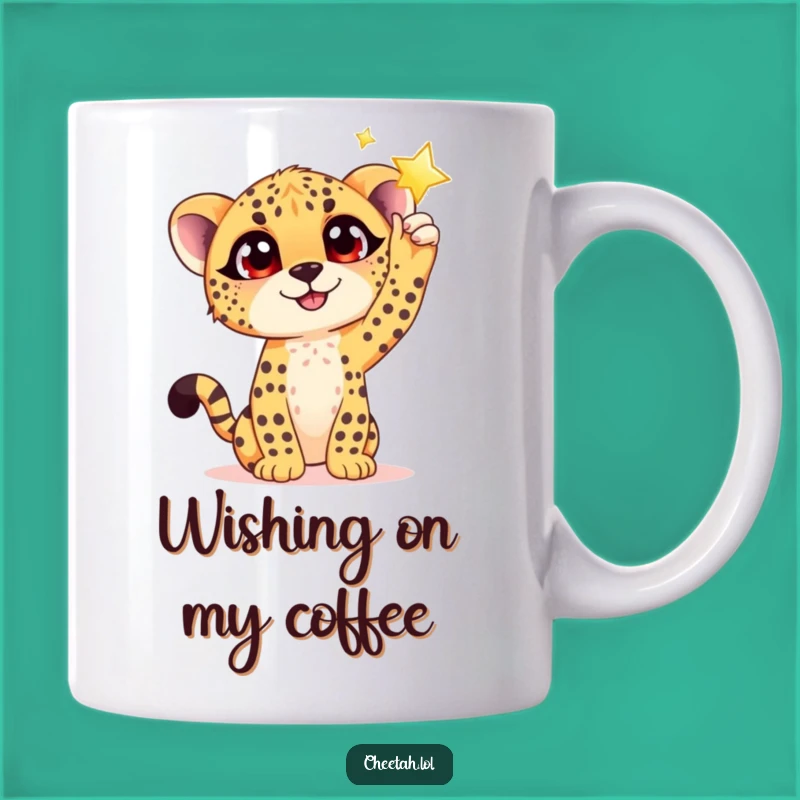 Funny Wishing Cheetah Cub Mug: Dreams and Laughter for Your Morning