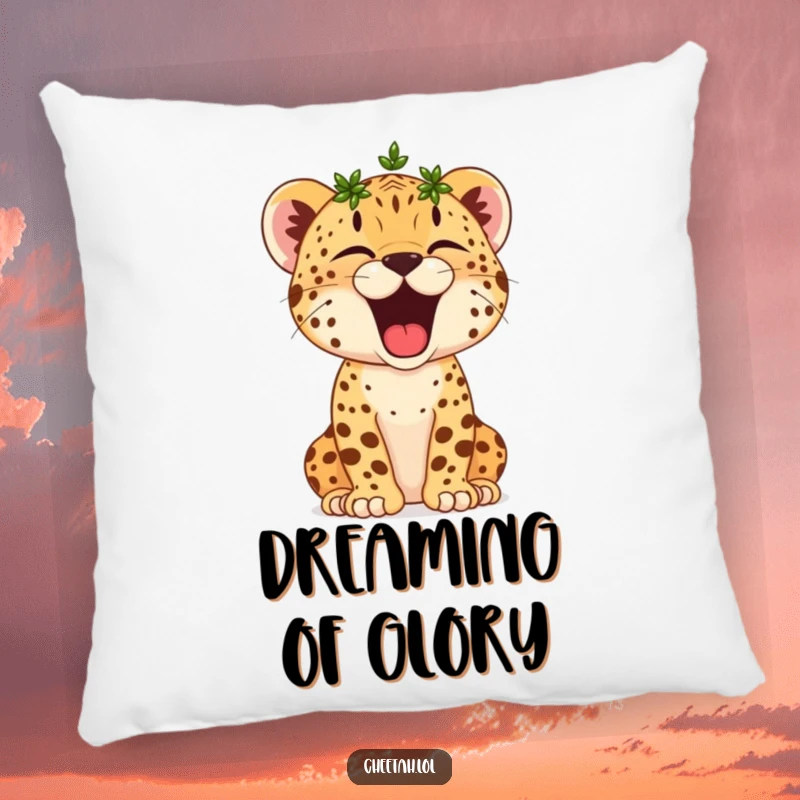 Funny Cheetah Cub Pillow: A tiny crowned cub yawns broadly, offering maximum comfort and a dose of sleepy humor.