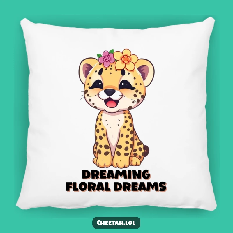Funny Cheetah Cub Flower Crown Pillow: Soft Giggles for Your Cozy Corner
