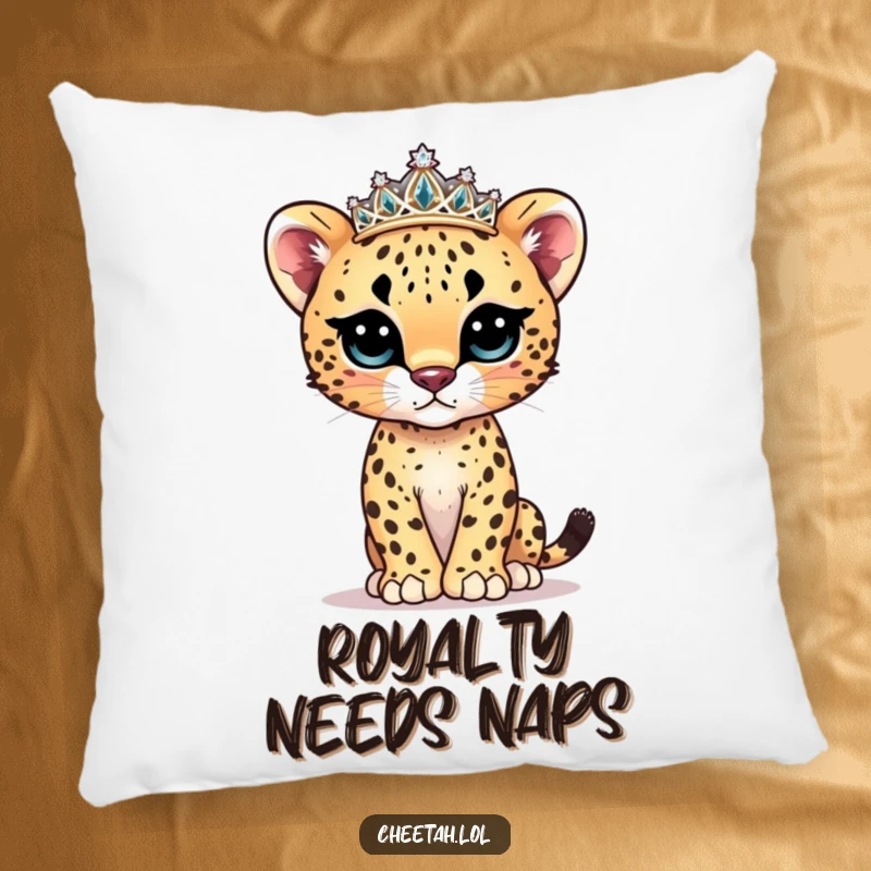 Funny cheetah cub model pillow featuring a cute cub wearing a sparkly tiara and striking a sophisticated pose.