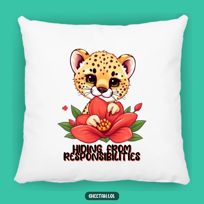 Funny Cheetah Cub Flower Peek Pillow - Cozy & Cute Comfort, Perfect Gift