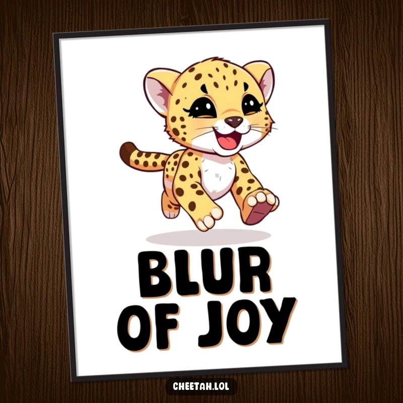 Funny cheetah cub with joyful motion streaks running with abandon as digital art, conveying speed for screen readers.