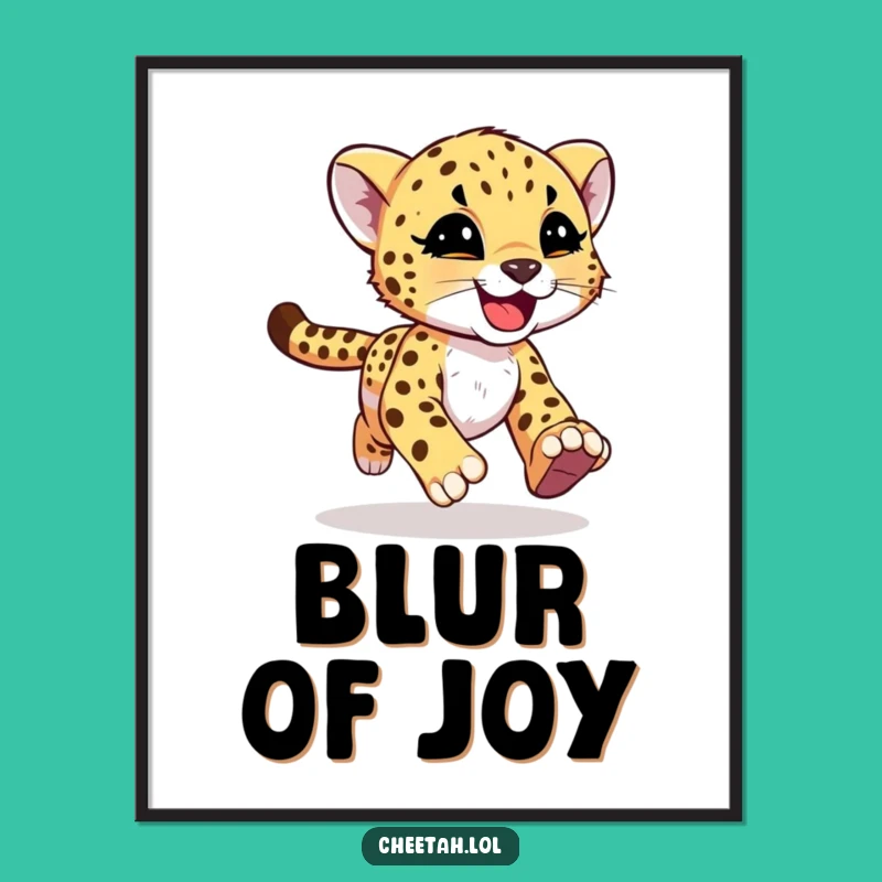 Funny Cheetah Cub Digital Art - Dynamic Running Art Print Gift