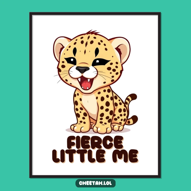 Funny Cheetah Cub Roar Digital Art - Tiny Fierce Predator Humor Wall Decor Gift