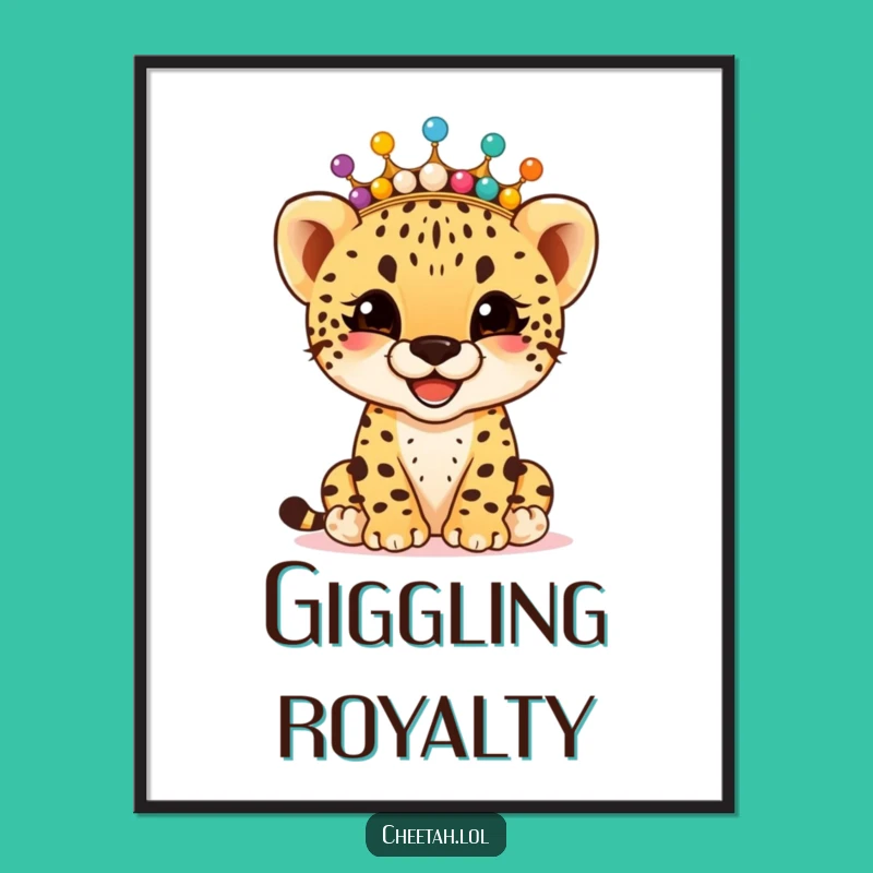 Funny Cheetah Cub Bead Crown Digital Art: Giggling Joy Instant Download, Funny Gift