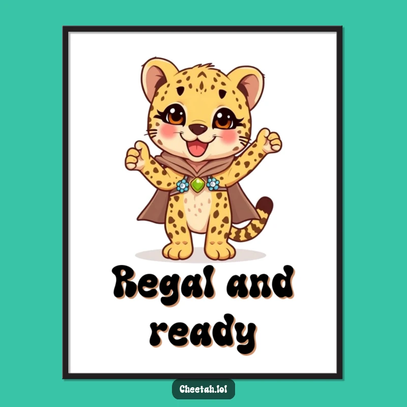 Funny Cheetah Cub Cape Digital Print: Triumphant & Sparkly Wall Art Gift