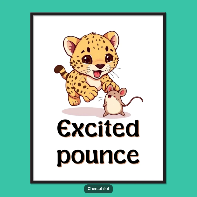 Funny Cheetah Cub Digital Art: Playful Pounce Illustration for Instant Decor
