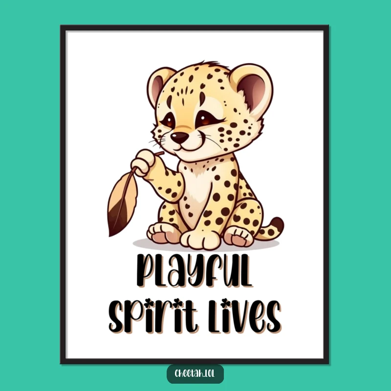 Funny Cheetah Cub Feather Digital Art - Instant Playful Download