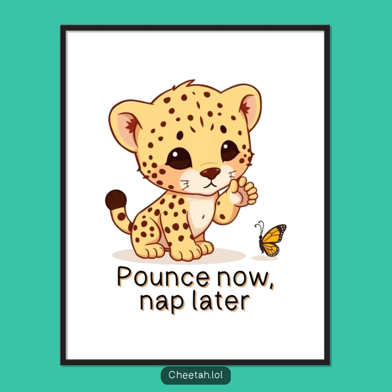 Funny Cheetah Cub Pounce Digital Print - Instant Humor for Walls, Perfect Gift