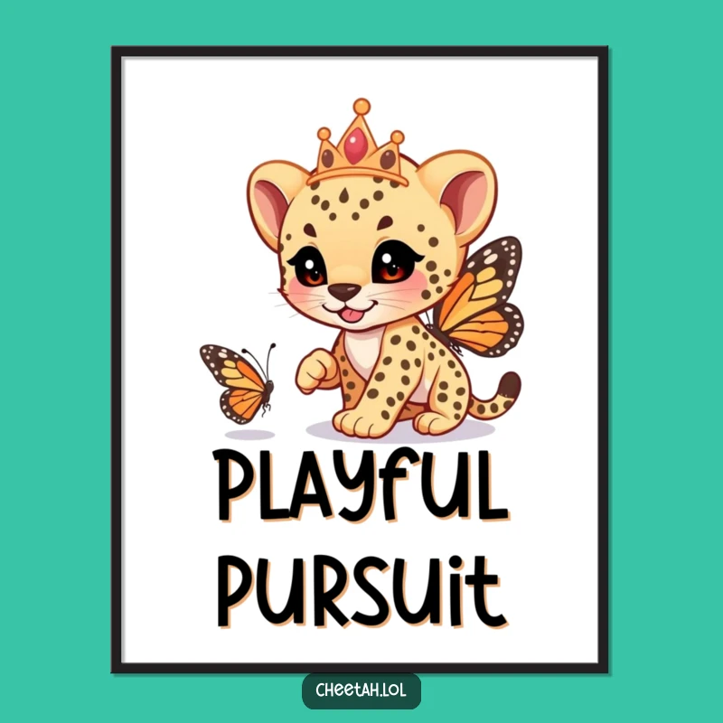 Funny Cheetah Cub Tiara Digital Art: Playful Chase Instant Download, Funny Gift