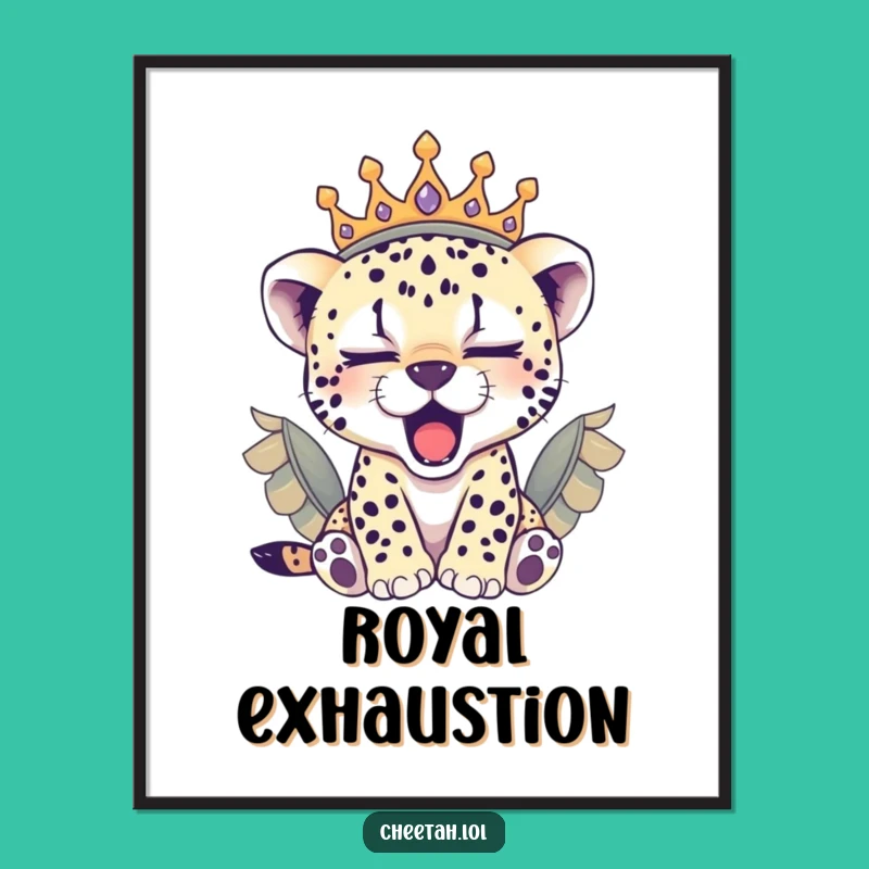 Funny Sleepy Cheetah Cub Crown Digital Print: Cozy Art Gift for Sweet Dreams