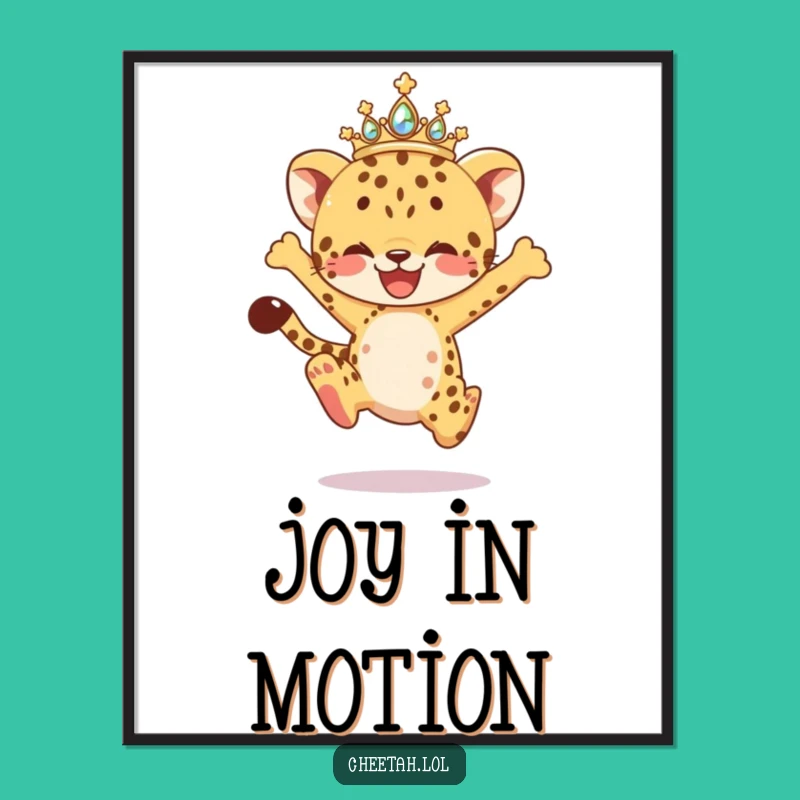 Funny Joyful Leap Cheetah Cub Digital Print: Printable Sparkling Tiara Art