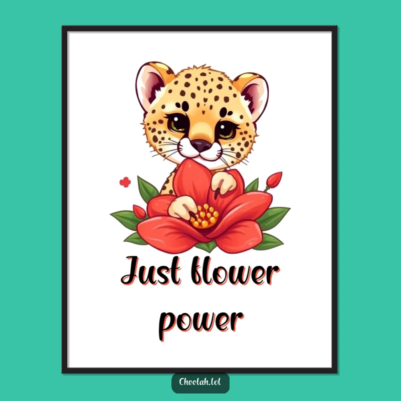 Funny Cheetah Cub Flower Peek Digital Print - Instant Charm, Perfect Gift