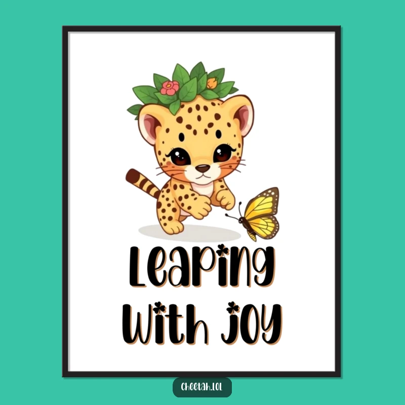 Funny Cheetah Cub Leaf Crown Digital Art - Playful Pounce Print
