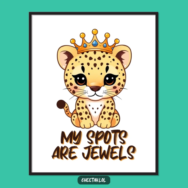 Funny Royal Cheetah Cub Digital Print: Printable Sparkling Crown Wall Art
