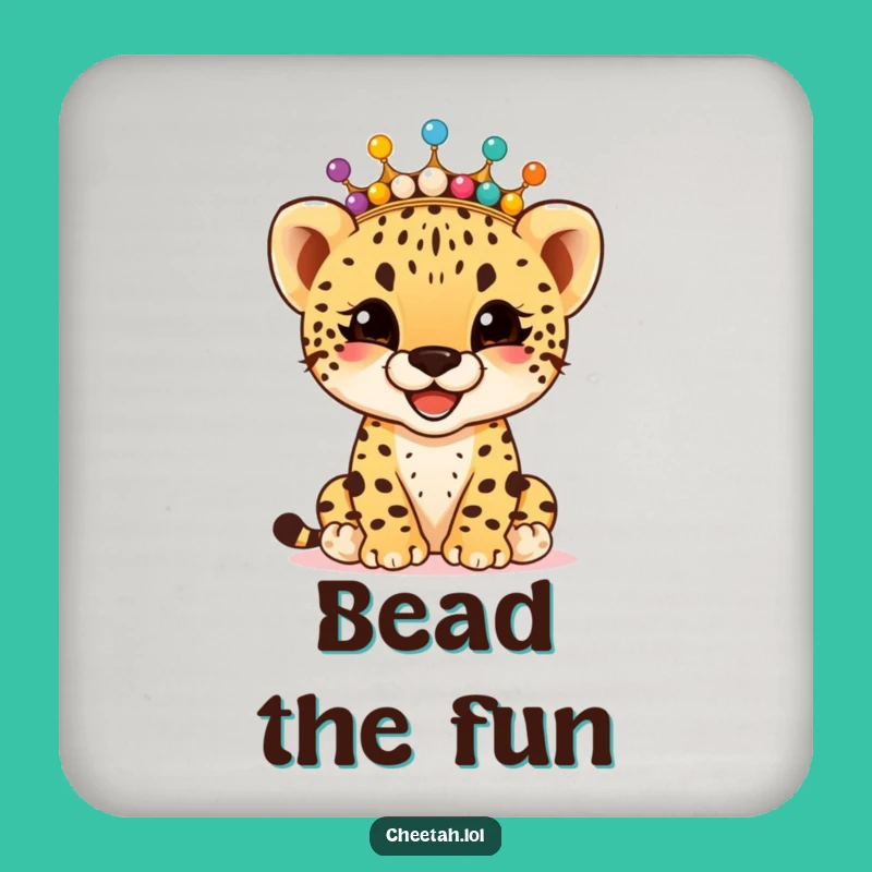 Funny Cheetah Cub Bead Crown Coaster: Giggling Table Protector, Perfect Funny Gift