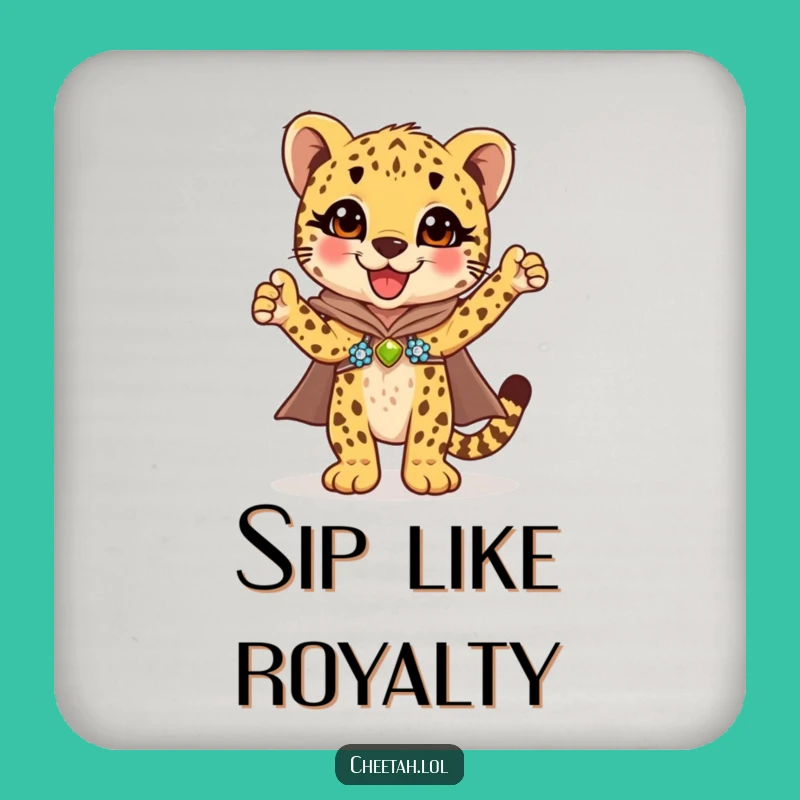 Funny Cheetah Cub Cape Coaster Set: Triumphant Protection Gift for Cheetah Lovers